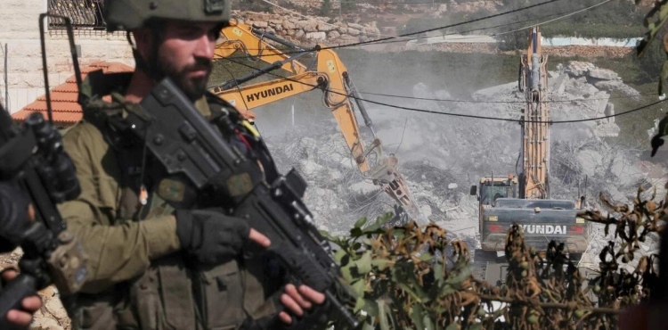 The occupation demolishes a park and destroys trees west of Salfit