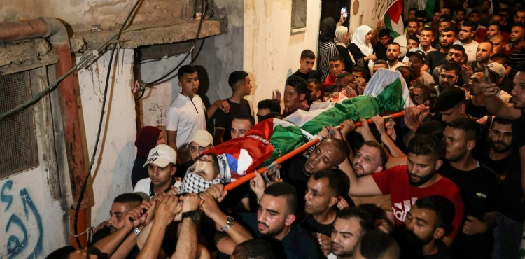 Large crowds attend the funeral of the martyr Alaa Al-Zaghal, east of Nablus