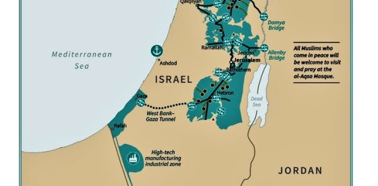 A map of the borders of the Palestinian state divided according to the &quot;deal of the century&quot;