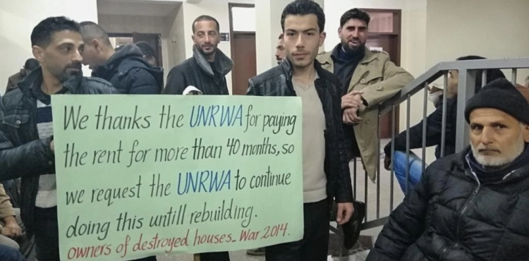 Gaza-based House owners continue their sit-in in front of UNRWA headquarters