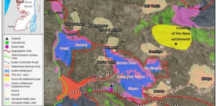 The Areej Institute publishes a map showing the settlement plan in the northern West Bank