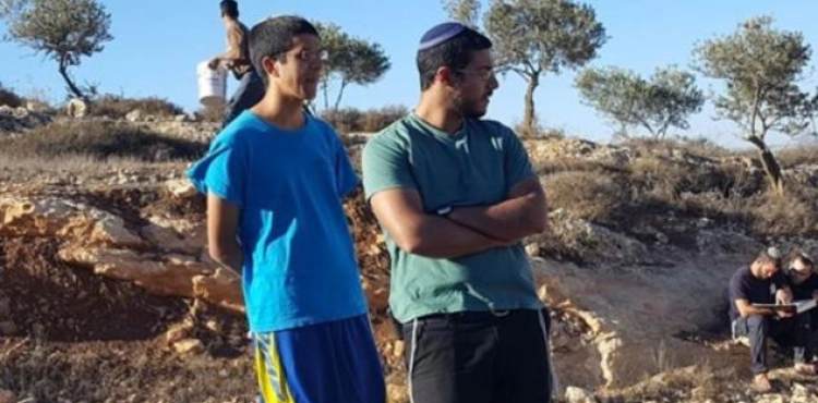 A settler assaulting farmers while harvesting olives east of Tulkarm