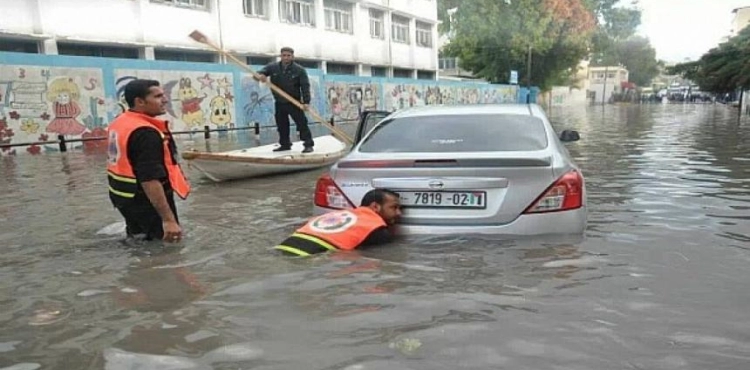 Rains flood the streets of the Gaza Strip