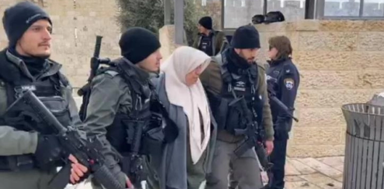 The occupation forces a woman in Bab Al-Amoud