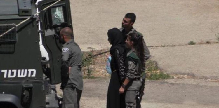 Occupation arrests a girl near the door of the column