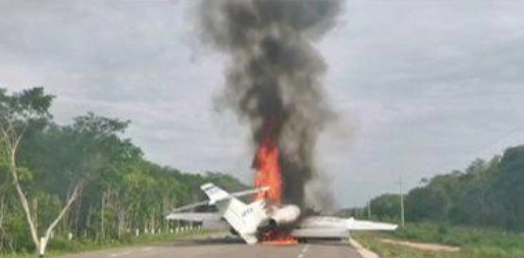 A plane burns down after landing on a Mexico highway carrying drugs