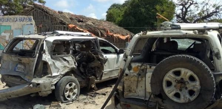Five Somali soldiers were killed and an American advisor wounded in a car bomb attack