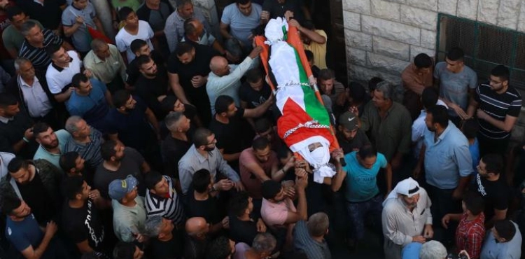 The funeral of the martyr Sanouber in the village of Yatma, south of Nablus