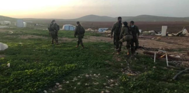 The occupation demolishes Khirbet Homsa Al-Fawqa for the third time within 3 days