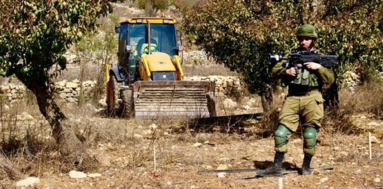 The occupation bulldozed 8 dunums of Palestinian lands north of Ramallah