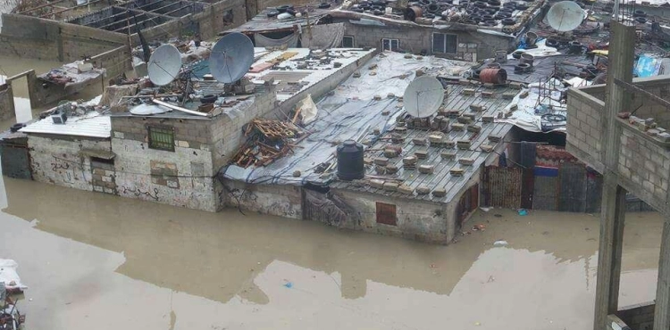 Houses flooded and streets damaged due to heavy rains in Gaza